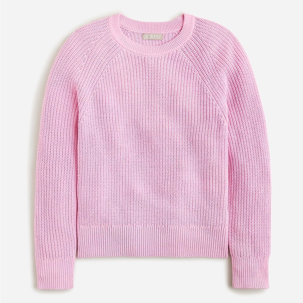 J. Crew Pink Crew Neck “Cotton Fisherman” Sweater with Long Sleeves